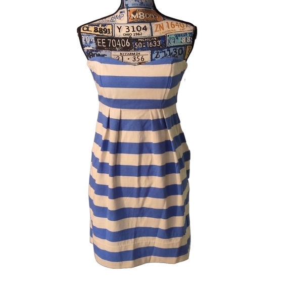 J. Crew Blue Striped Strapless Nautical Mini Dress Small - Picture 2 of 8